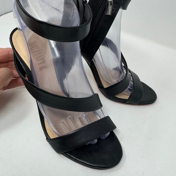 SCHUTZ Lauanne Heels Shoes 7 Black Leather Ankle Strap Brazil Dark Romantic Goth - Picture 6 of 12